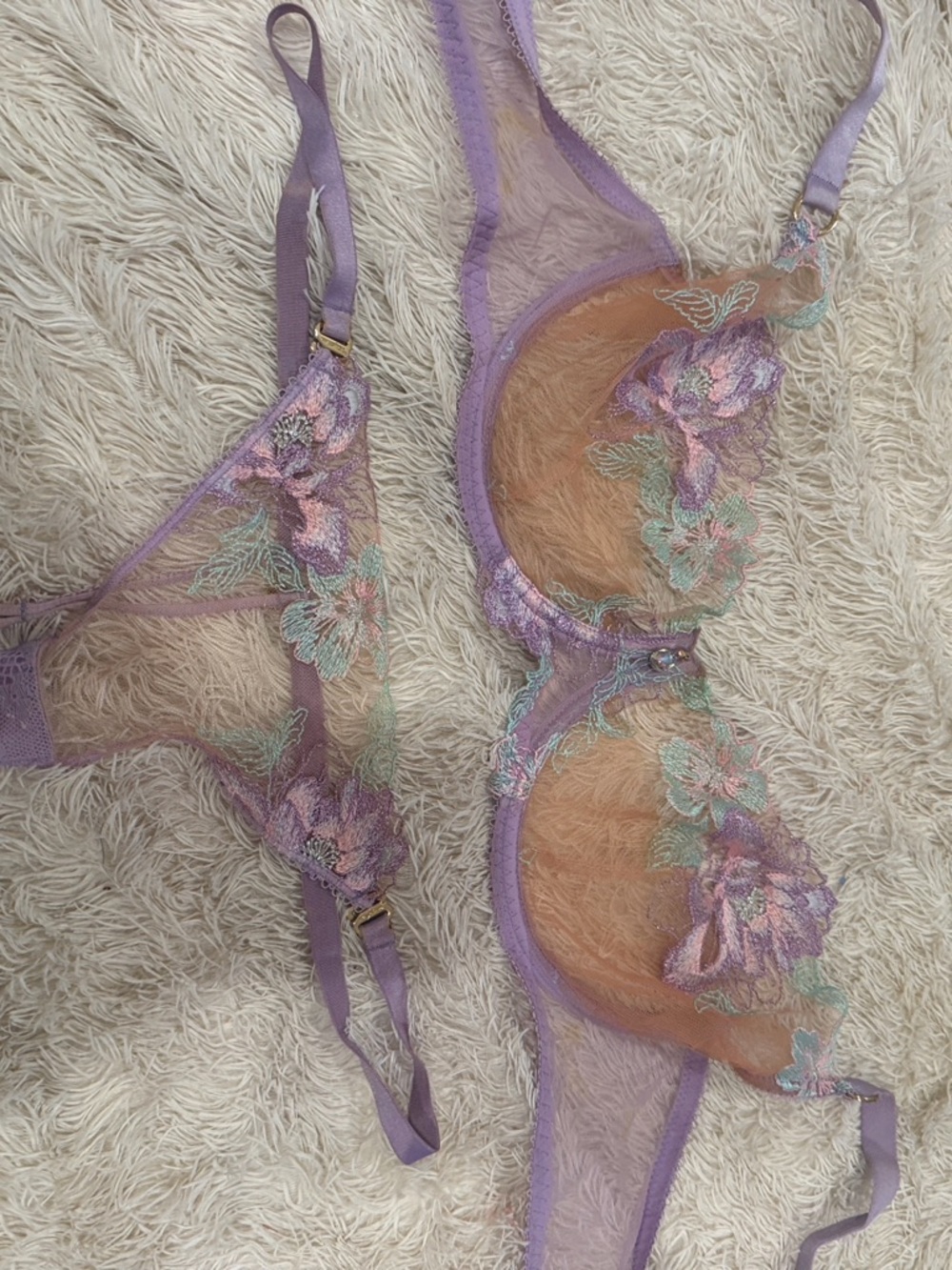 Honey Birdette Lavender Sheer Embroidered Bra & Brief Set